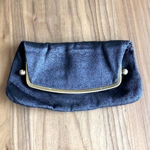 Black vintage woven clutch with brass ball closure